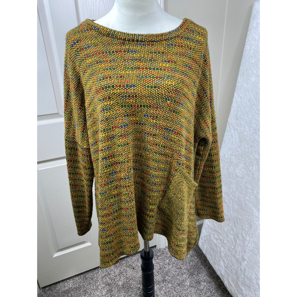 Kaktus Knit Sweater Colorful Speckled Long Sleeve Pullover Top, Made in Italy M
